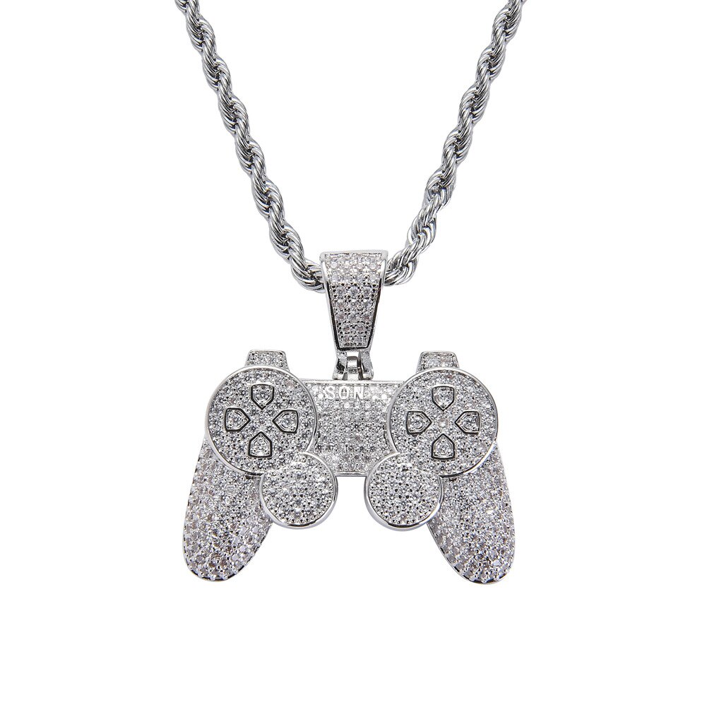 consolle di gioco Pendenti con Gemme E Perle ghiacciato fuori Catena Bling CZ Oro degli uomini di colore Argento anca salto Roccia Collana di Gioielli per Bambini Ragazzo