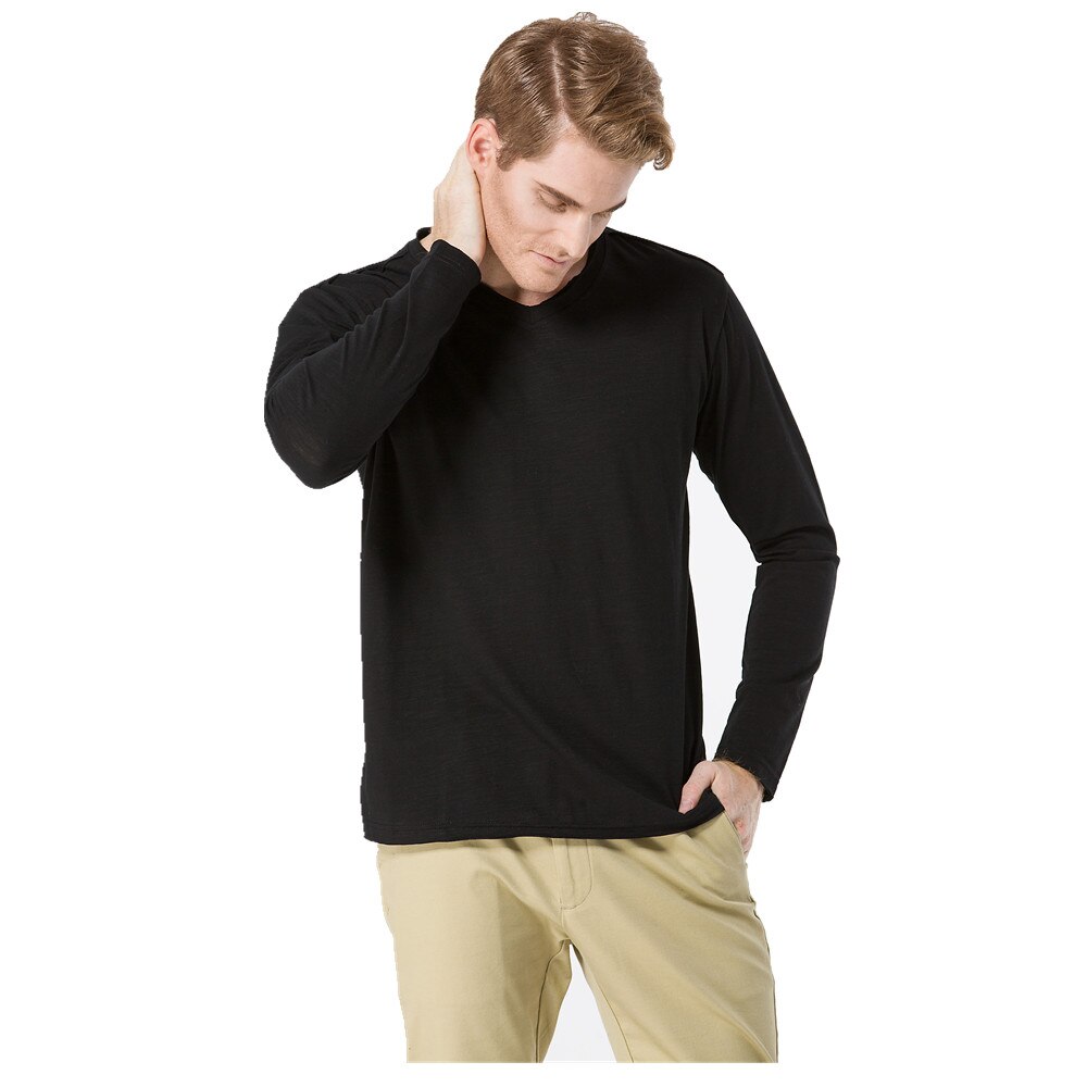 ICPANS Long Sleeve Underwear men Black White Cotton Undershirts Undershirt V Neck Spring Autumn Tees Top: Black / L