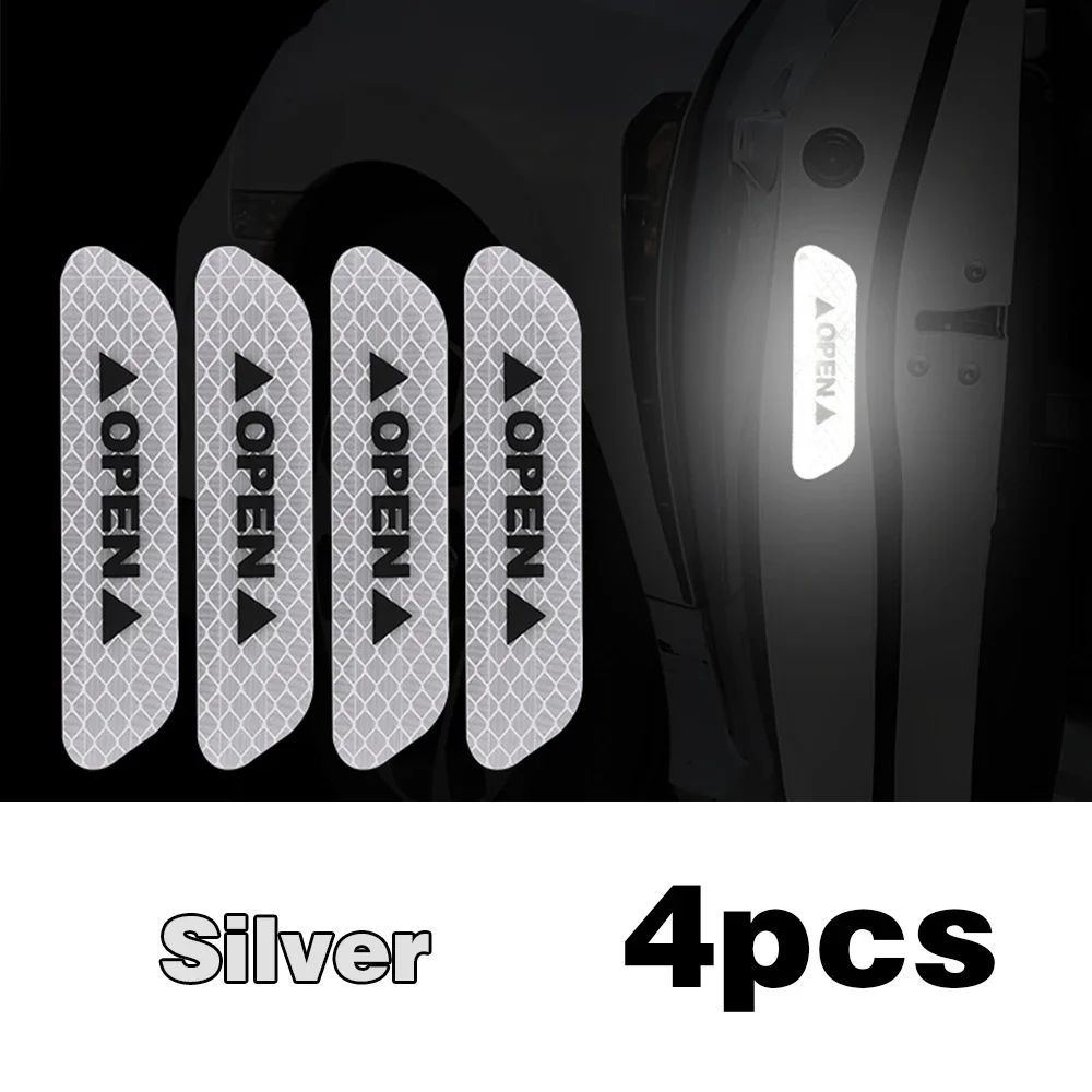 4 STUKS Reflecterende Auto Sticker Auto Deur Veiligheid Opening Waarschuwing Reflector Tape Decal Exterieur Reflector Sticker voor Auto Accessoires: Zilver