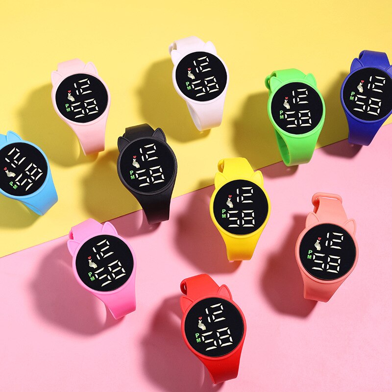 Reloj de pulsera Digital LED con esfera de gato para niños, pulsera de silicona electrónica deportiva con dibujos animados, , 2022