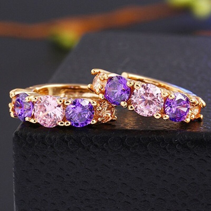 Women Zircon earrings pendant Hoop earrings female -Purple