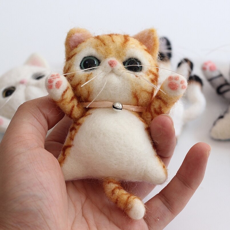 Kit de fieltro de aguja de gato broche para principiantes, contiene suficiente lana de fieltro y herramientas, Manual en inglés: Brooch Cat B