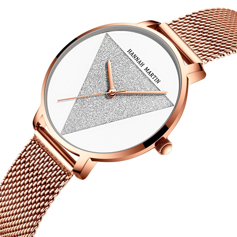 Reloj HM-1332 de acero inoxidable con correa de malla para mujer, cronógrafo de estilo japonés, resistente al agua