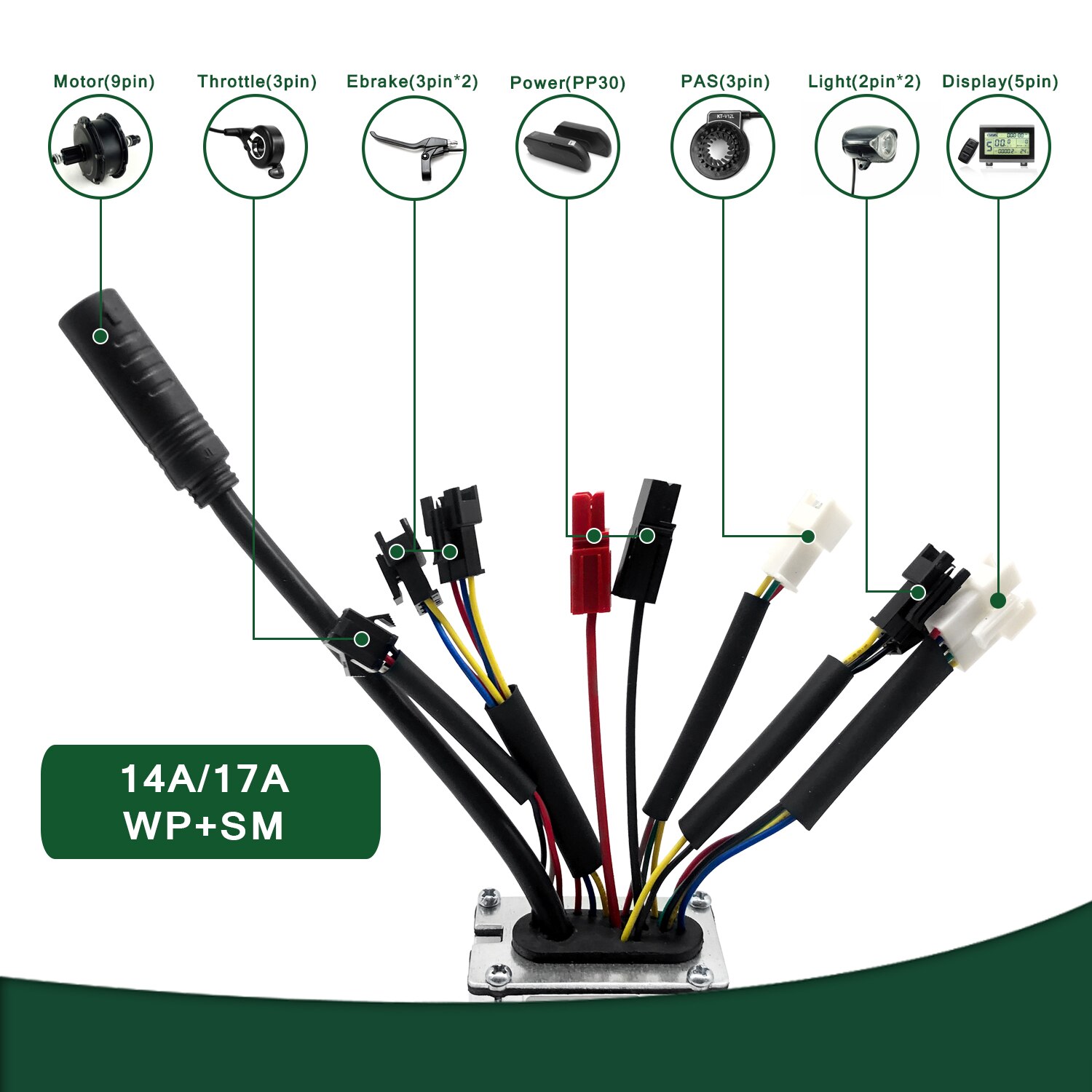 Kt ebike controller 36v 250w 350w 48v 500w 750w 1000w elcykel cykel borstlös lcd led e bike controller kt med ljus