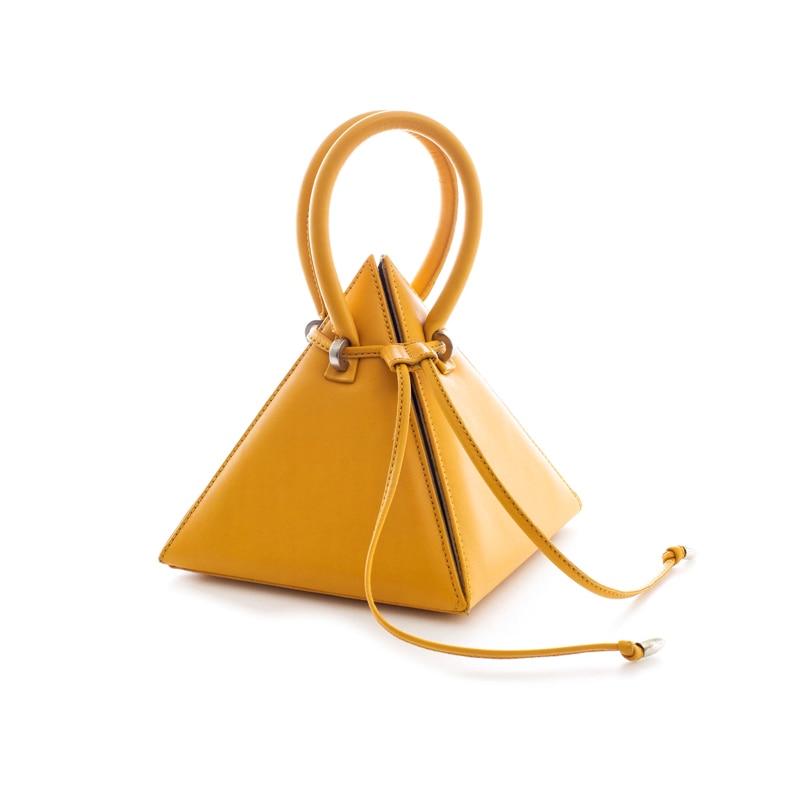 super fire ladies three-dimensional triangle drawstring lemon yellow handbag pyramid dinner bag