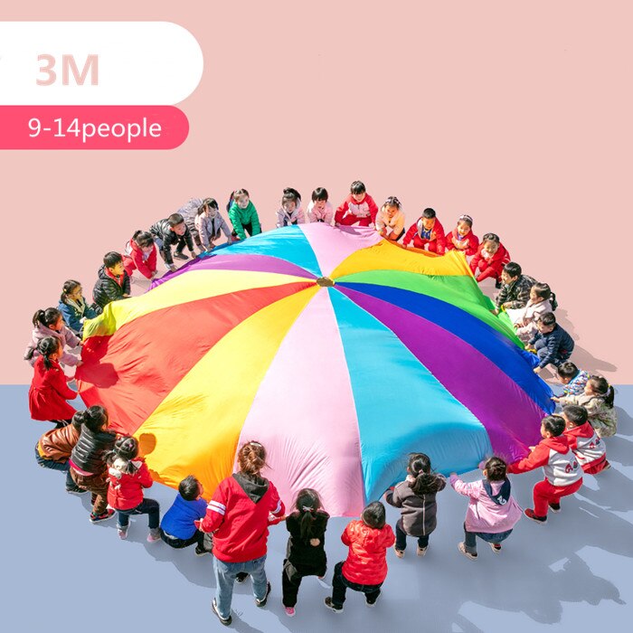 Happymaty 2 M/3 M/3.6 M/4 M Diameter Outdoor Rainbow Paraplu Parachute Speelgoed Kleuterschool Teamwork spel Speelgoed Voor Kinderen: 3M