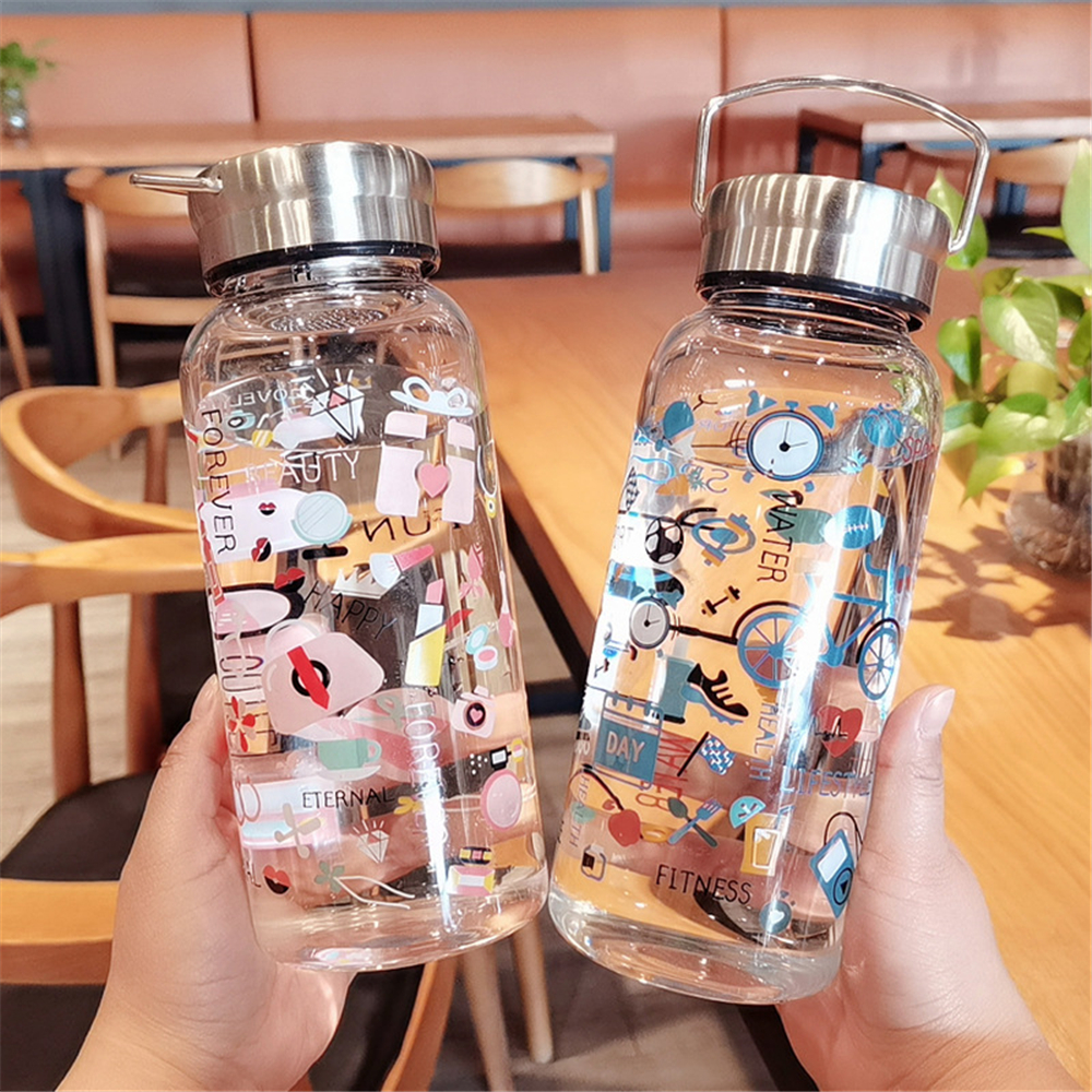 Botellas de vidrio de gran capacidad para niños y niñas, botella de agua creativa sin BPA, taza de viaje para escuela, café y té, 1000ml