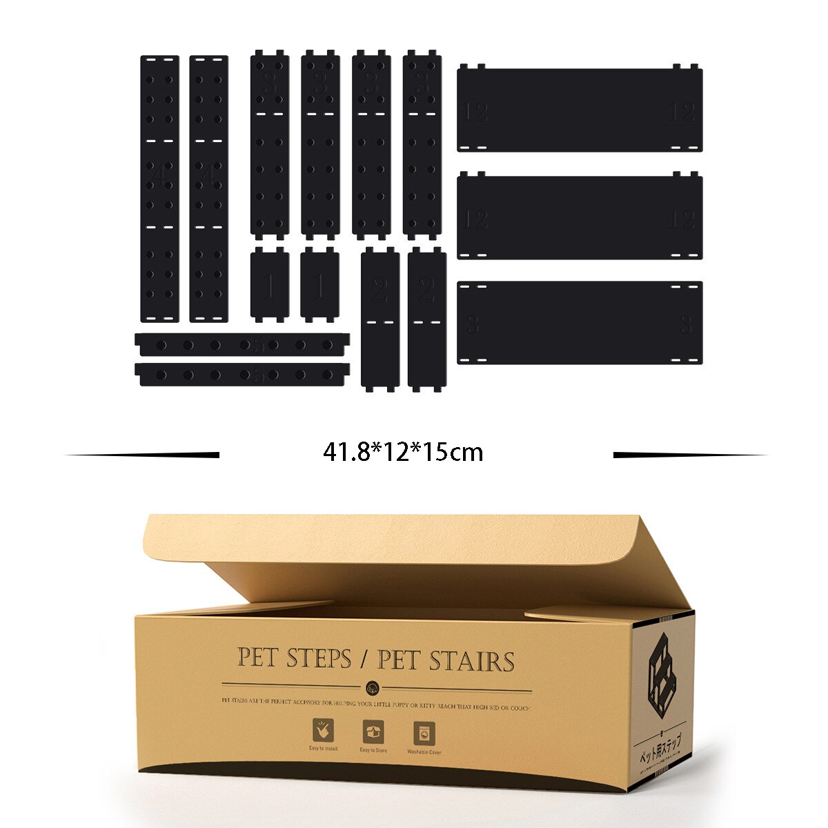 Dog Steps Stairs Ladder Cat Ladder Little Dog Indoor Ramp Assembled Stairs for Bed Sofa Bay Window Metal Washable Cover