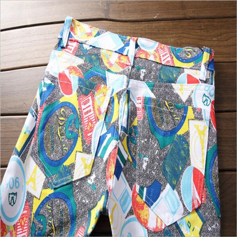 Nagri Mannen Gekleurde Patroon 3D Gedrukt Jeans Mode Slanke Skinny Geometrische Geschilderd Denim Broek 29 30 31 32 33 34 36 38
