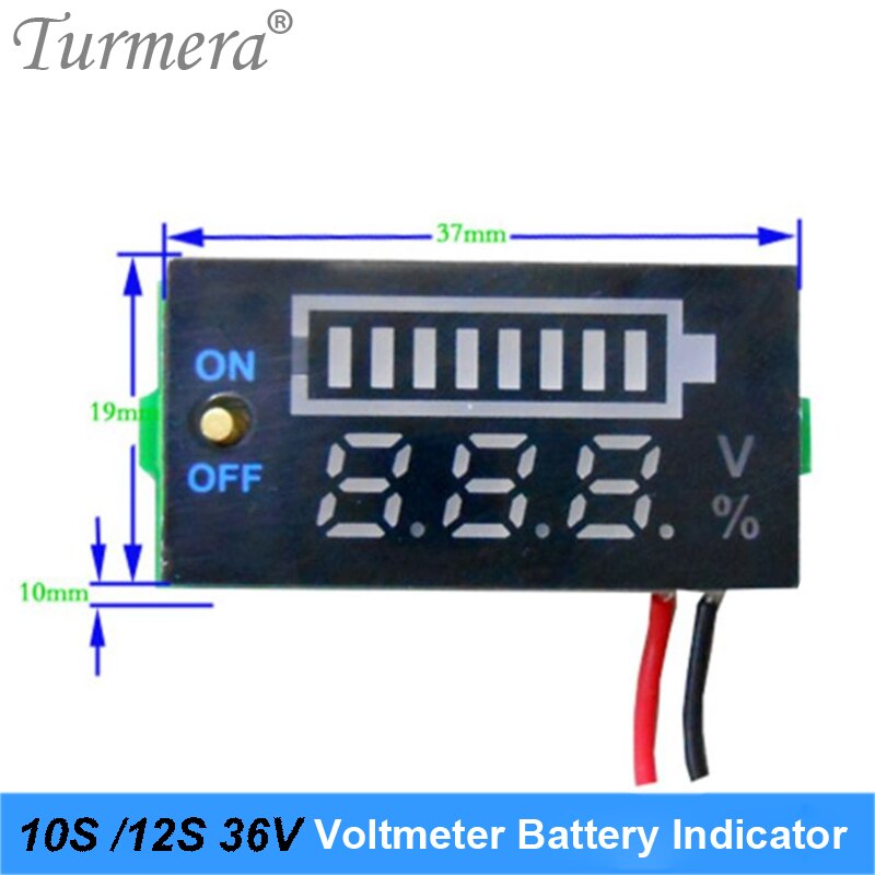 Turmera 10S 12S 36V Lithium Lifepo4 Batterij Indicator Voltmeter Display Met Schakelaar Batterij Voor 36V 42V E-Bike En E-Scooter Gebruik