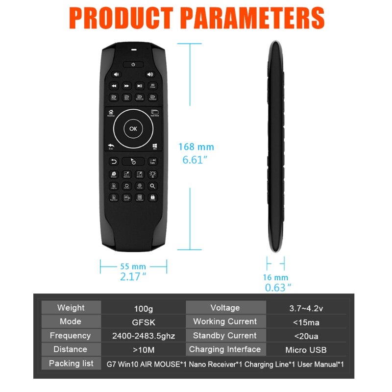 G7 Win10 Wireless Air Mouse Mini Keyboard Gyroscope 2.4G Remote Control IR Learning Fly Mouse keyboard For Windows 10 U1JE