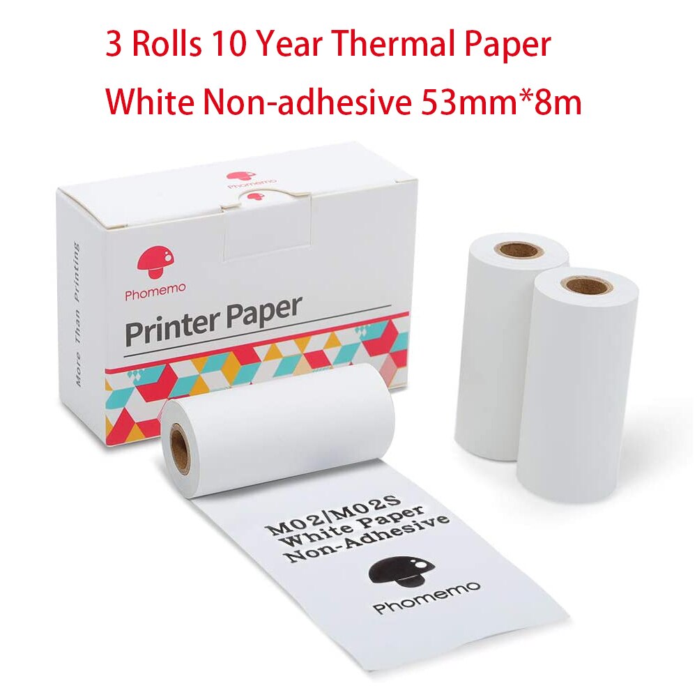 Phomemo Druckbare Aufkleber Foto Papier Selbst Klebe transparent Thermische Drucker Papel Rolle für Phomemo M02/M02S/M02Profi Drucker: Weiß nicht-Klebstoff