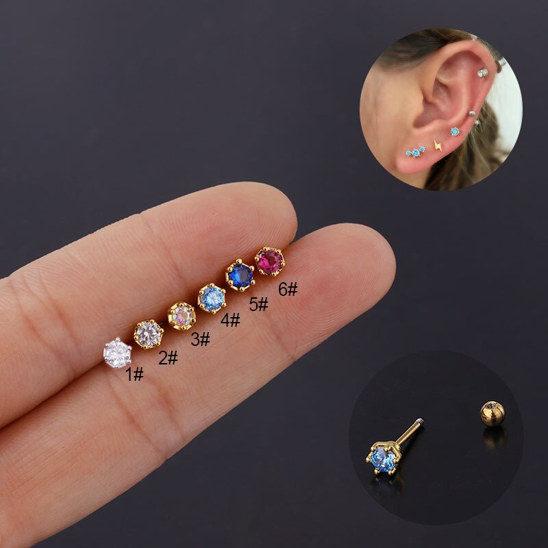 1 stück durchbohren Edelstahl Zucht Eearing für Frauen Trend Schmuck Mini Frühjahr Neue Farbe Zirkon Ohrring Bolzen für Mädchen