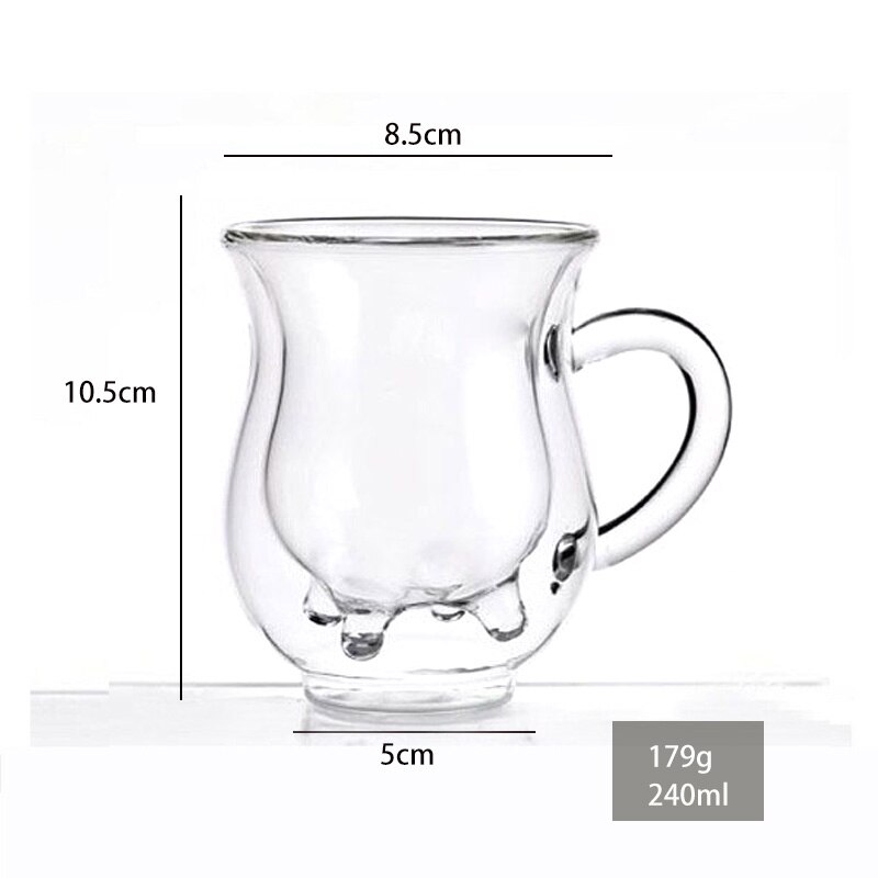 Child Baby's Milk Cup Milk Coffee COW Udder Shape Double Walled Clear Glass Milk Coffee Tea Mug Cup Handle Cute Cup