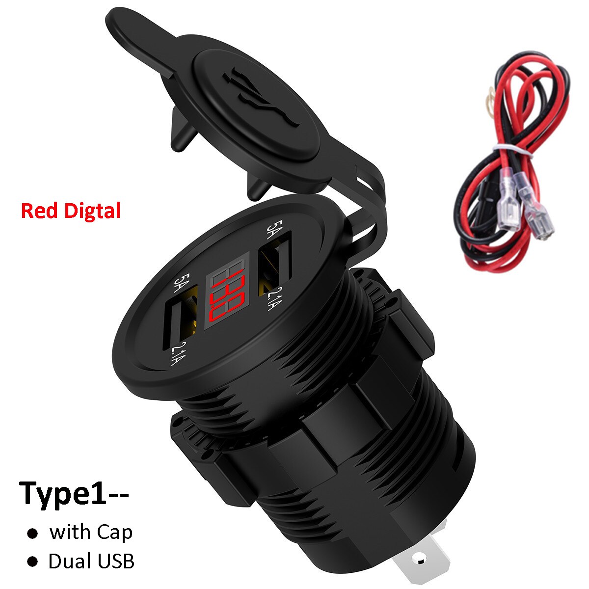 Doppio USB caricabatteria per auto caricabatteria presa adattatore LED voltmetro amperometro 3.0 USB 2V/24V 4.2A per telefono cellulare iPhone Samsung: Type 1 --Red