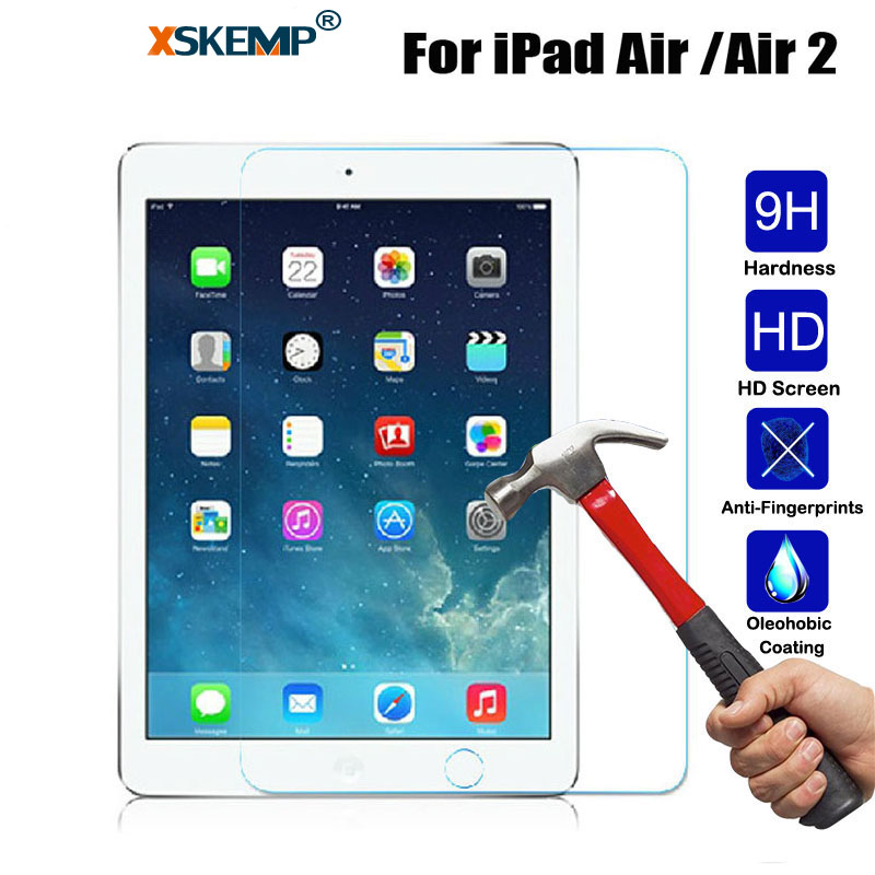 Xskemp 9h ægte hærdet glas til apple ipad mini 2 3 4 skærmbeskytter hårdt cover til ipad pro 10.5 9.7 beskyttelsesfilm: Sølv