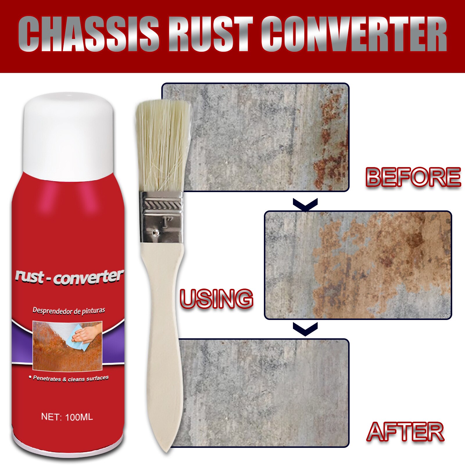 100ml Car Anti-rust Rust Remover Paste Multi Purpose Chassis Rust Converter Repair Protect Iron Metal Surfaces Maintenance Clean