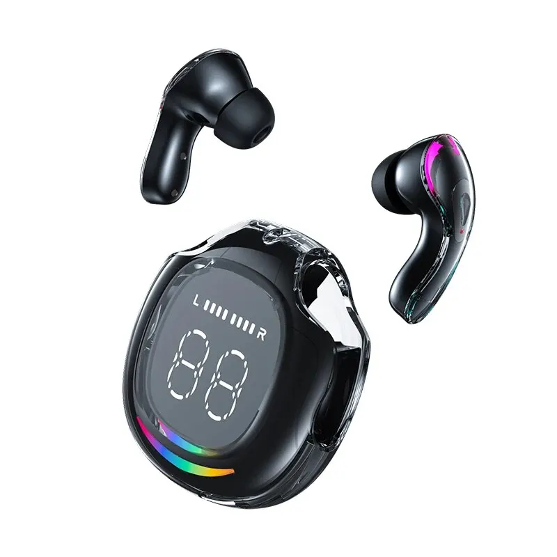 PRO T8 Wireless Bluetooth Headset Transparent ENC Headphones LED Power Digital Display Stereo Sound Earphones for Sports Working: black