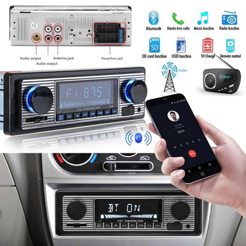 Bluetooth bilstereo lyd bilelektronikk vintage bilradio  mp3 spiller stereo usb aux classic biltilbehør