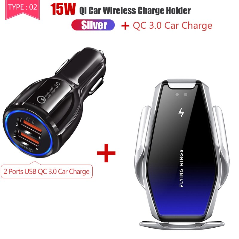 15W Car Wireless Charger Auto Fast Charger Qi Wireless Car Charger Phone Holder Fast Charge For iphone 12 Huawei Samsung Xiaomi: 15 and Charge Silver