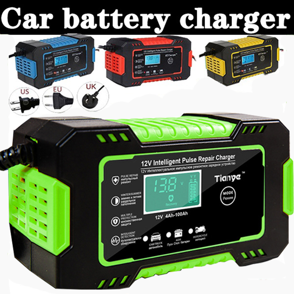 Auto Acculader 12V 6A Intelligent Snel Opladen Puls Reparatie Type Full Auto-Stop Dual-Mode Loodzuur voor Motorfiets