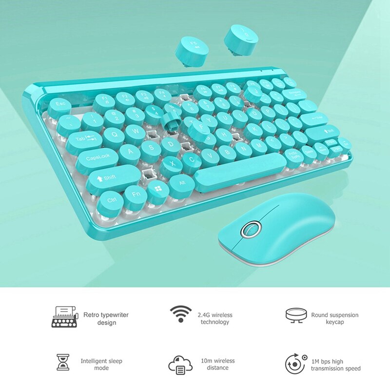 2.4G Wireless Keyboard Mouse Combo 84 Round Keys Cap Mechanical Keyboard with Ergonomics Mouse Kit for PC Laptop