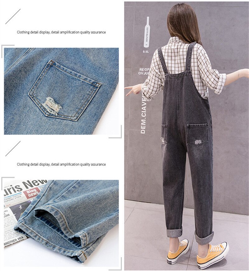 Dongeri gravidbukse overall jumpsuits jeans for gravide buksesele uniformer bukser graviditetsklær pluss str.