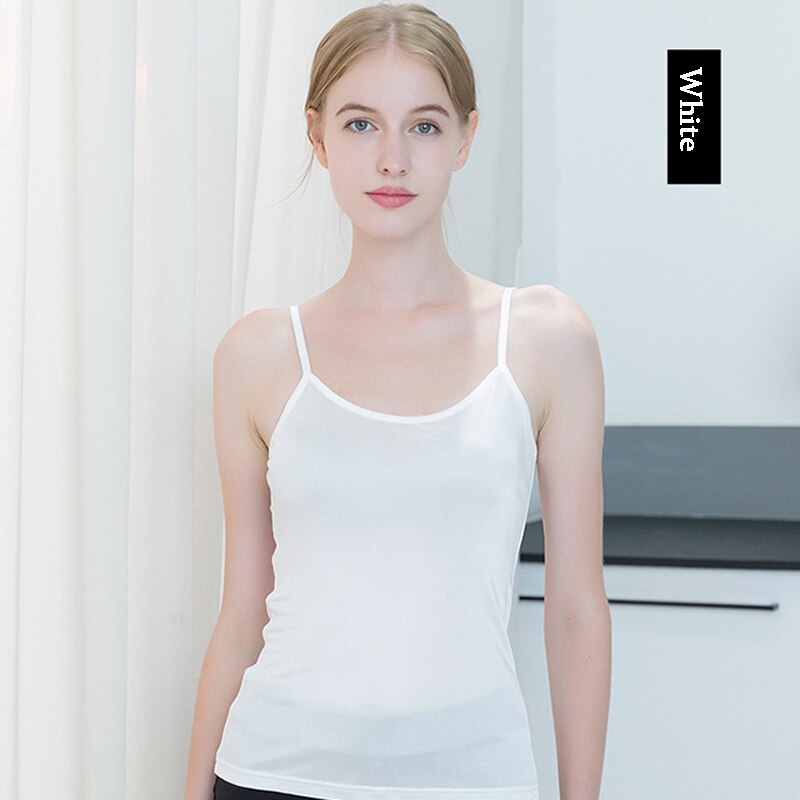 Camisole en soie Pure pour femmes, débardeur à col licou, décontracté, couleur unie, noir, blanc: WHITE / L