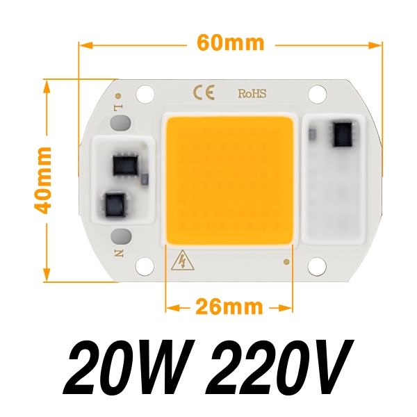 Ac220v 5 stk / lot ledet perle 50w 30w 20w kold hvid varm hvid vokse lys cob chip høj lysstyrke til hjem projektør spotlight diy: 20w varm hvid