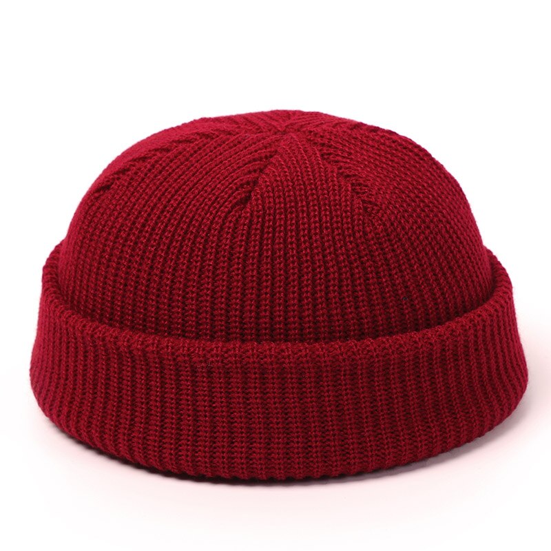 Strikhuer kalot mænd hue hue vinter retro uden skygge baggy melon kasket manchet docker fisherman hue hatte til kvinder mænd: Vin