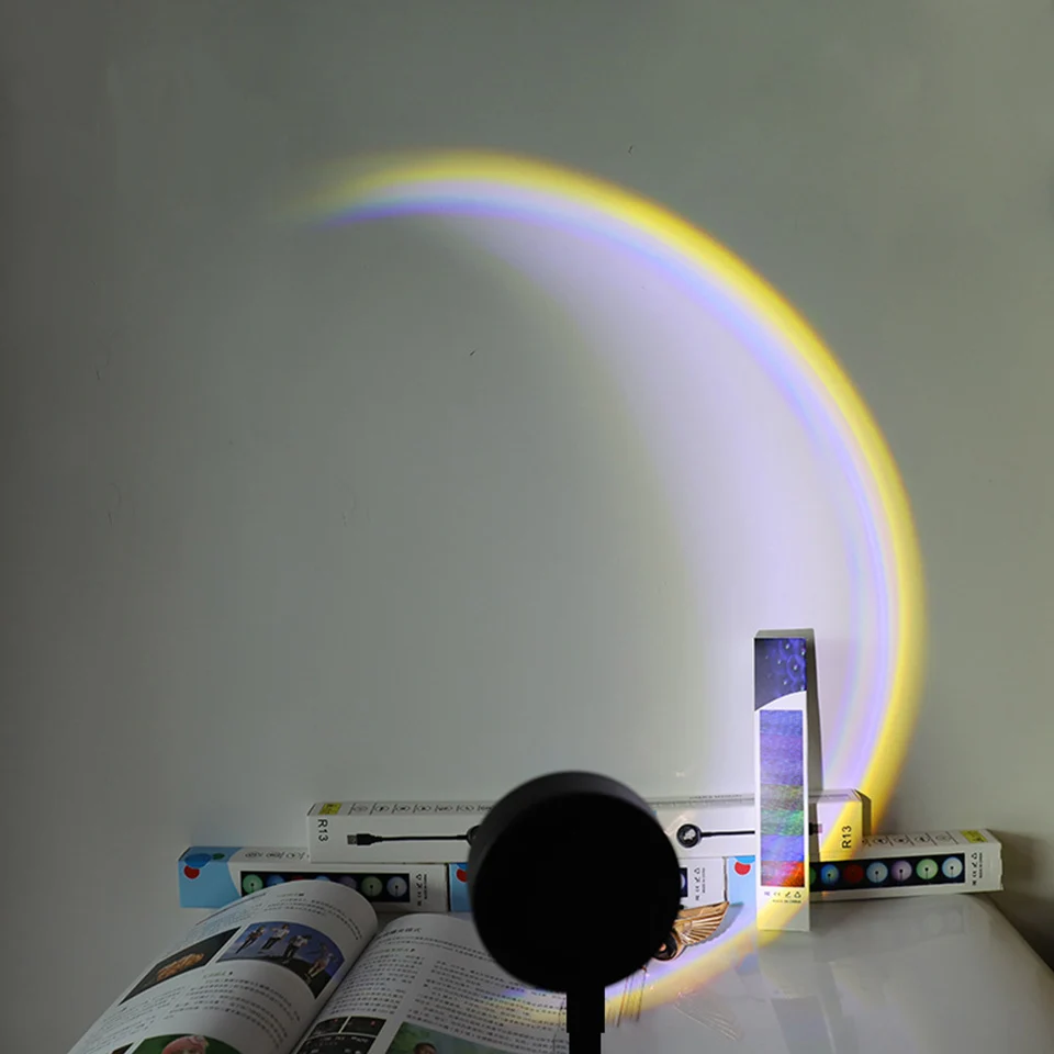 1x USB lámpara de puesta de sol LED Arco Iris neón proyector de luz nocturna fotografía iluminación de ambiente de pared para dormitorio decoración de la habitación del hogar: Cristal azul