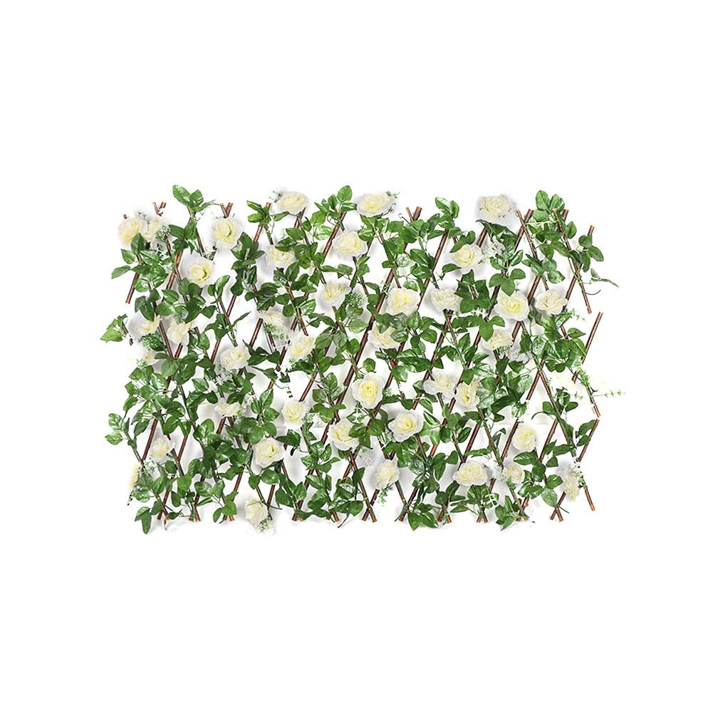 Expanding Wood Fence Artificial Flower Climbing Frame UV Protected Restaurant Privacy Screen Home Wall Decor Garden Accessories: S white