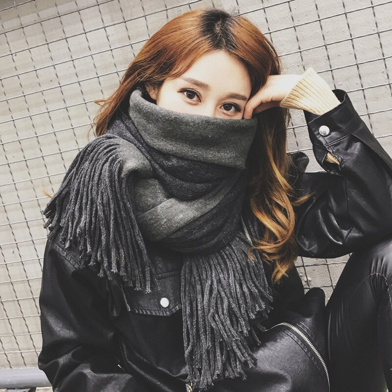 Uspop Winter Sjaal Lange Vrouwen Sjaals Vrouwelijke Dikke Warme Kwastje Sjaal Zachte Grote Wraps Pashmina Gemengde Kleur Sjaal