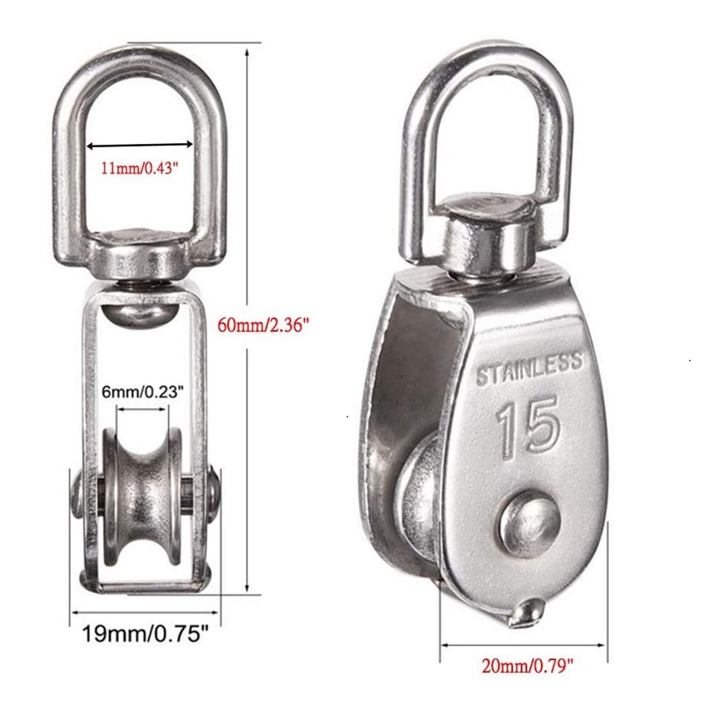 Stainless Steel M15 Single Wheel Swivel Lifting Rope Bearing Pulley Wheel Stainless Steel Heavy Duty Lifting Rope