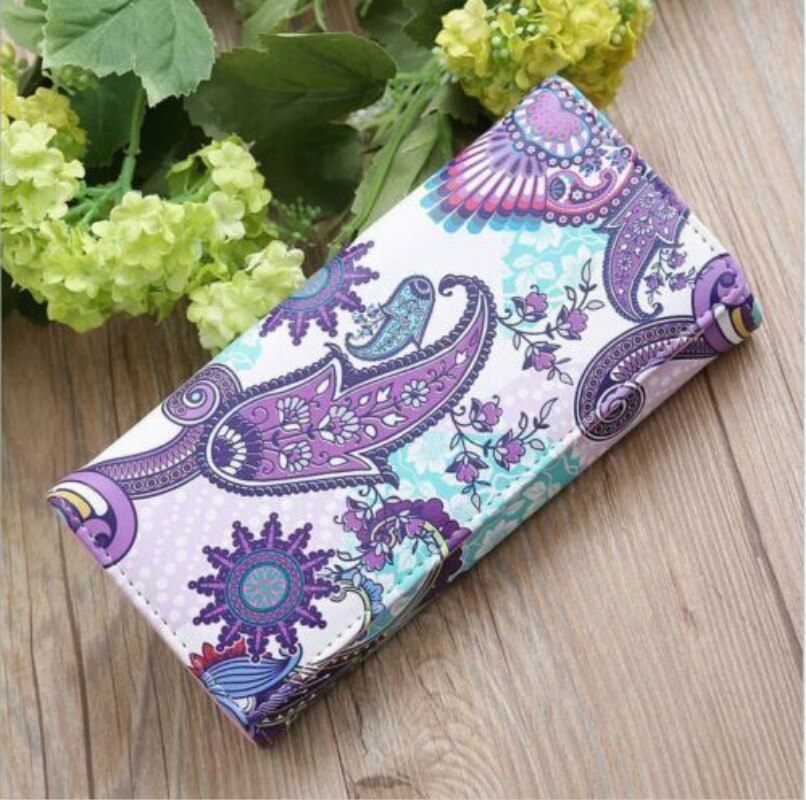 Damesportemonnee lang nationale stijl bedrukte portemonnee pu leren creditcardhouder clutch: A
