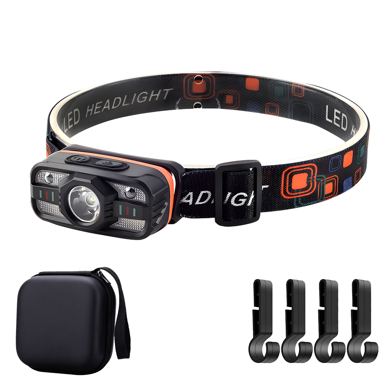 Mini genopladelig led-forlygte kraftfuld induktiv pandelampe hvidt og rødt lys udendørs camping fiskeri nødarbejdslampe: Foranderlig