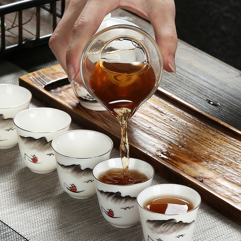 Utomhus bärbar resa tekanna set med 2 minikoppar 1 gaiwan porcelana japansk teservis gaiwan kung fu te ceremoni set