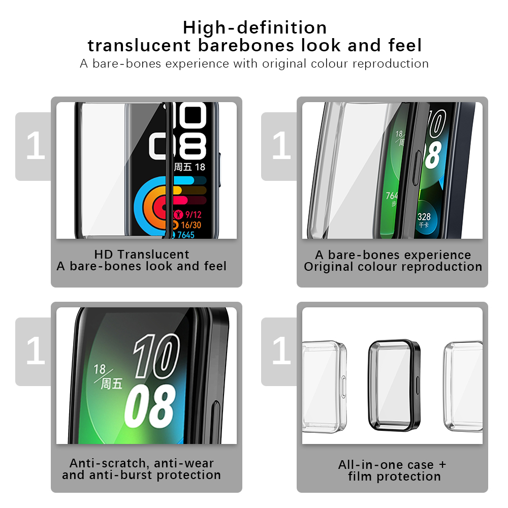Soft TPU Case For Huawei Band 10 9 8 Shell Frame Bumper Screen Protector Glass Band9 Full Clear Protective Cover