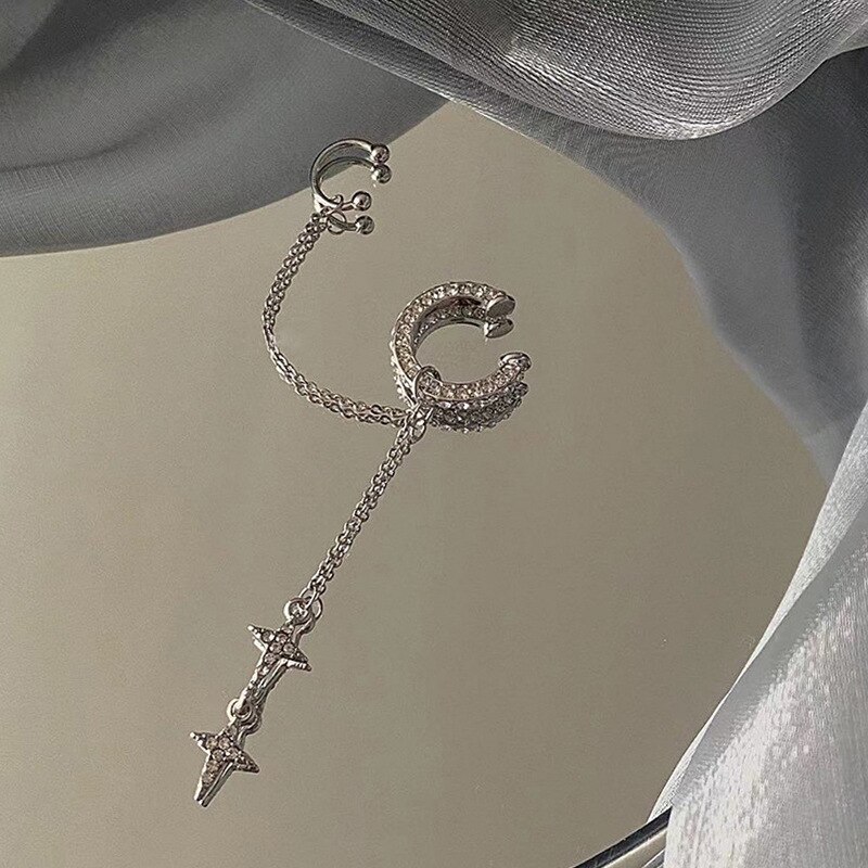 Pendientes de Clip de diamantes de imitación brillantes para mujer y niña, aretes largos sin perforación, borla cruzada, un lado, 2022: Default Title