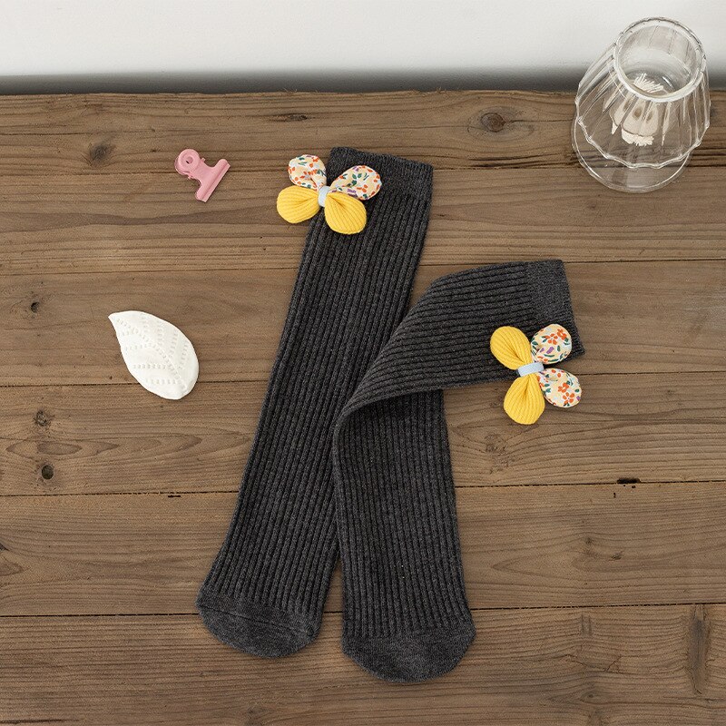 Chaussettes en coton peigné sans talon pour filles, bas de printemps et d'automne à mollet, princesse à fleurs, pour enfants de 1 à 15 ans: D / 1-7Y
