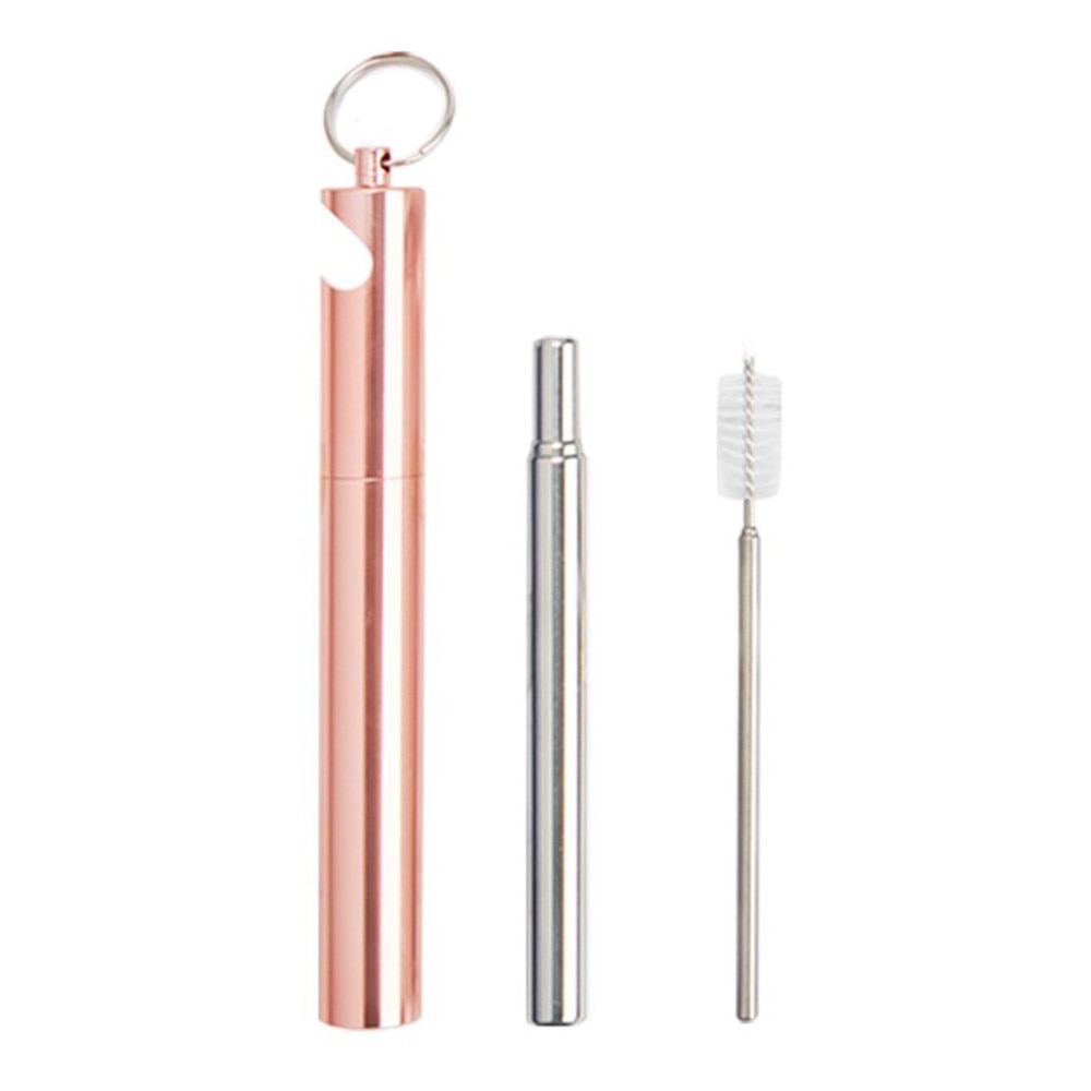 Portable Stainless Steel Telescopic Drinking Straw Set Metal Straw Reusable Travel Keychain Straw with Case Bottle Opener