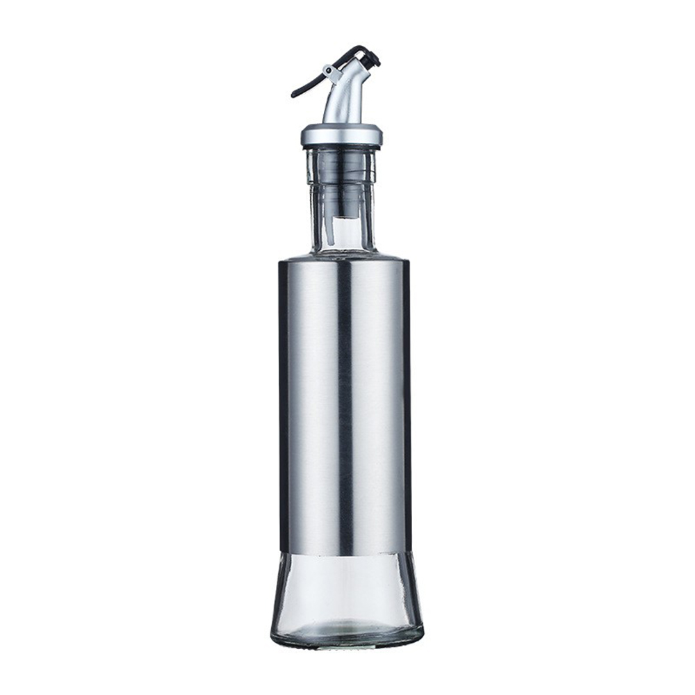Stainless steel glass oil pot oil bottle vinegar pot kitchen oil tank pot leak-proof large soy sauce vinegar seasoning bottle: Silver 500ml