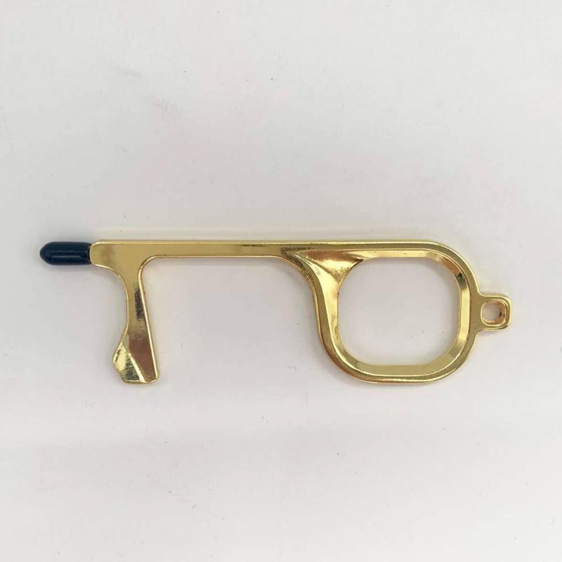 1Pcs Contactloze Deur Opening Tool Bier Trigger Touch Screen Sleutelhanger Koper Aluminiumlegering Contactloze Deur Opener Sleutelhanger: brass 1pc