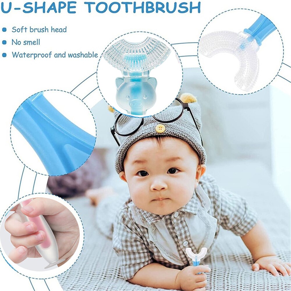 Crianças escova de dentes de silicone escova de limpeza de cuidados orais para crianças idades 2-12 u-forma infantil escova de dentes com alça