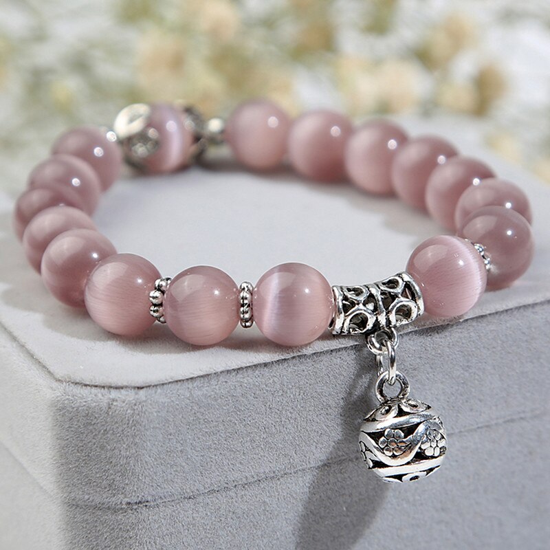 Natural Opal Beads Bracelets Crystal Women Bracelet Vintage Stainless Steel Braceletes For Women