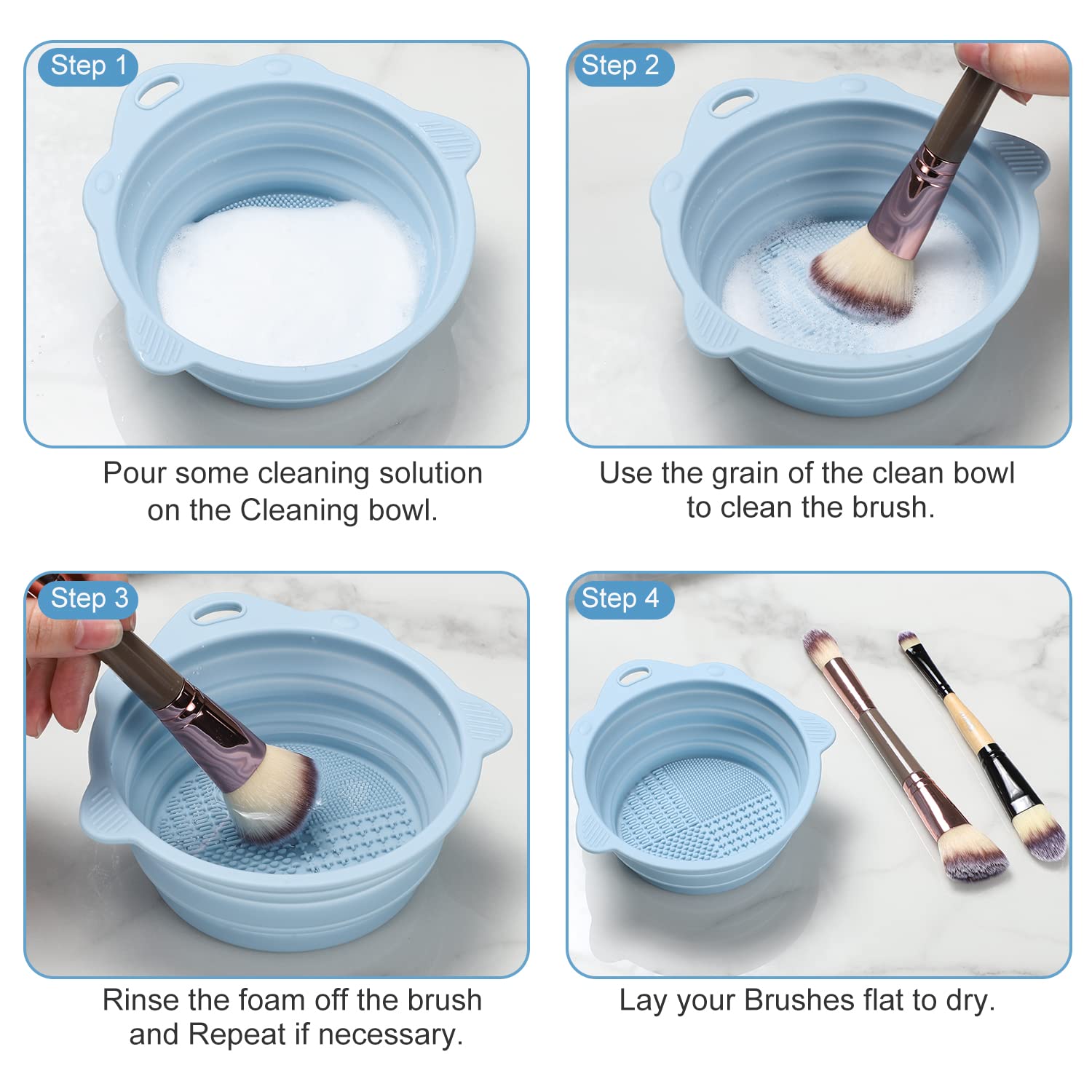 1pc Foldable Silicone Makeup Brush Cleaner Bowl - Portable Cleaning Tool for Brushes, Powder Puffs, and Sponges