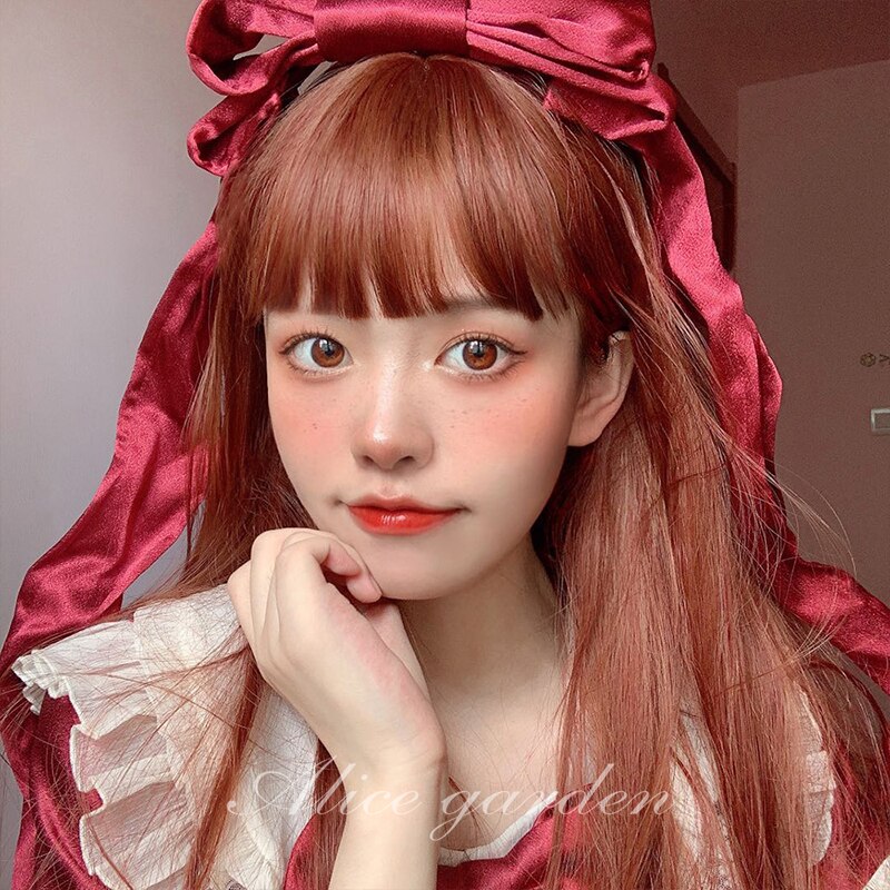 Estilo japonés animación lolita castaño oscuro largo liso COSPLAY del pelo peluca vieja señora pelo accesorios para el cabello de las mujeres