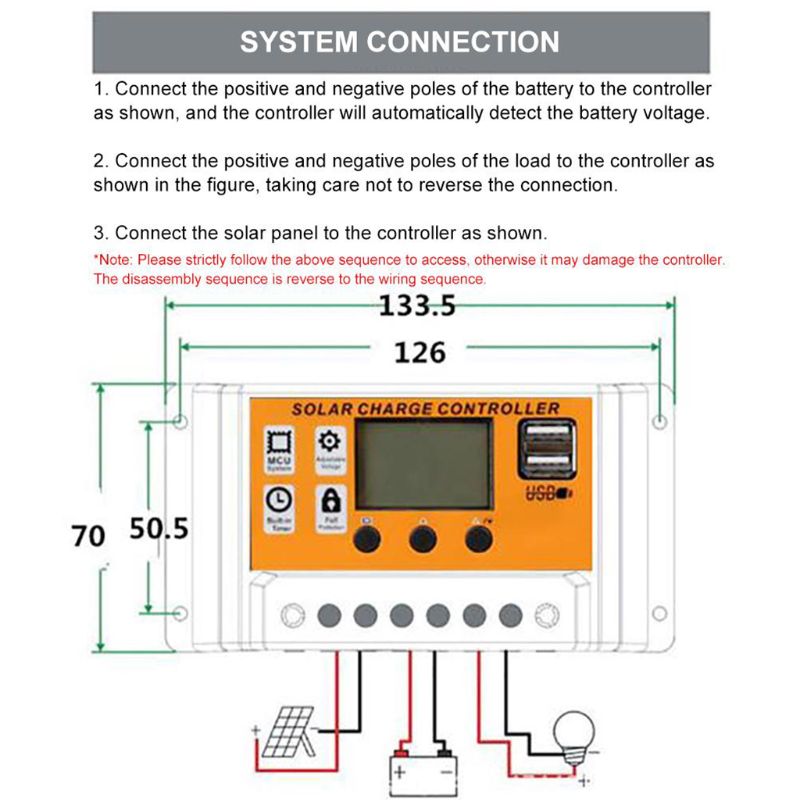 MPPT Auto LCD Screen Solar Charge Controller Dual USB Solar Panel Regulator