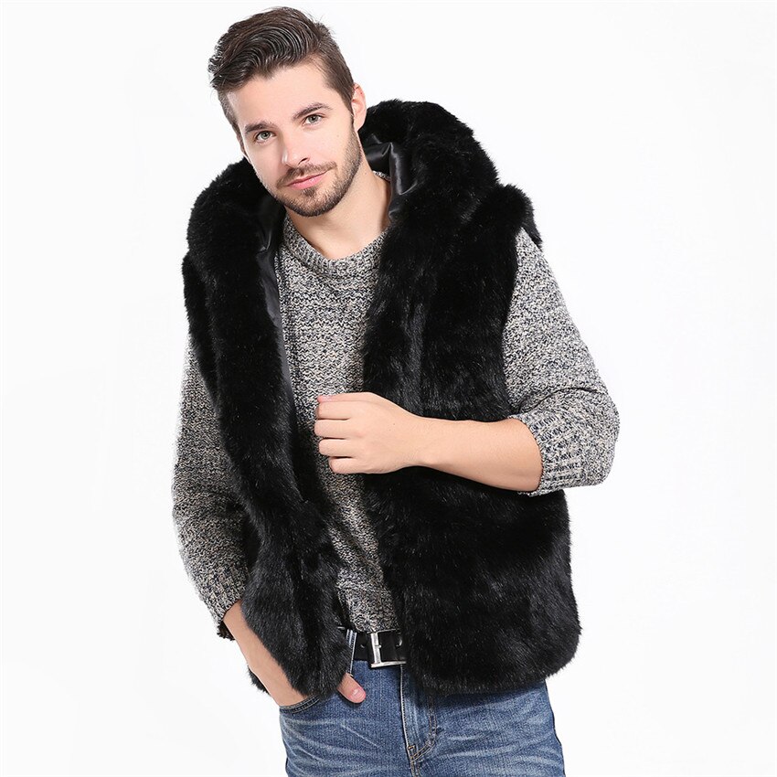 Jacket Men Faux Fur Vest Jacket Sleeveless Winter Body Warm Coat Hooded Waistcoat Gilet