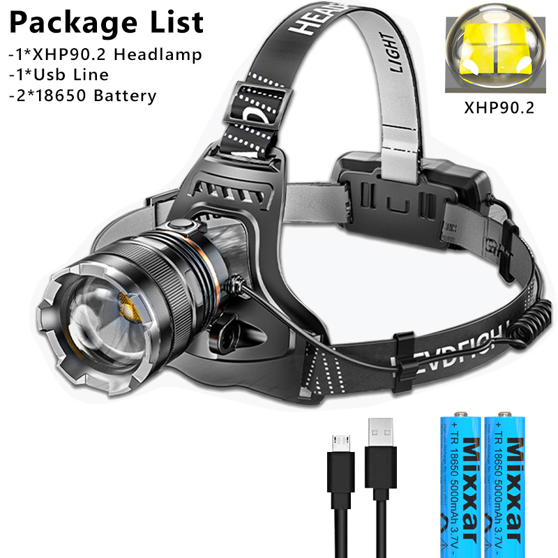 ZK40 30000LM Upgrade Headlamp Sensor XHP90 Fishing Headlight 18650 Battery Flashlight USB Rechargeable Head Lights Torch Lantern: RGB / Silver